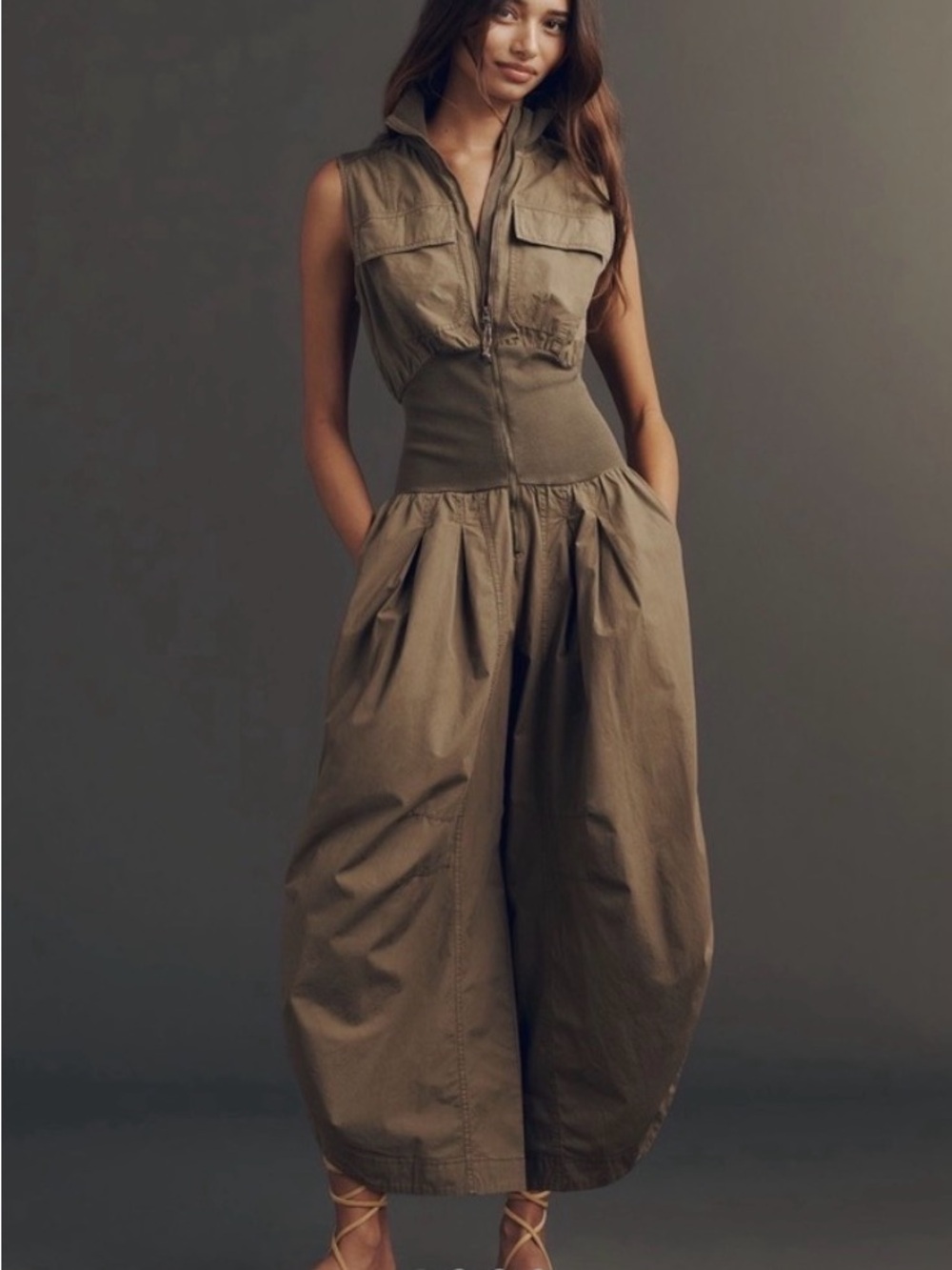 Anthropologie Shirting Parachute Olive Wide-Leg Jumpsuit